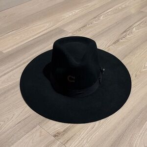Chic Black Wide Brim Hat with C Emblem